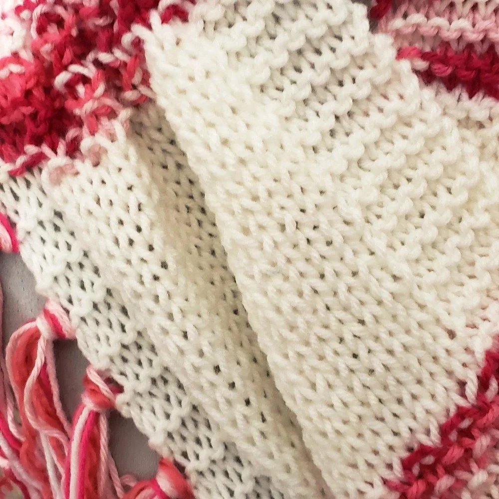 NEW Hand Knitted Pink White Womens Boho Cowl Scarf Fairy Cottage Coquette Whimsy